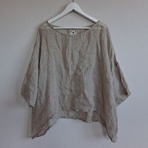 Namsar Linen Gauze Lagenlook Boxy Top In Natural